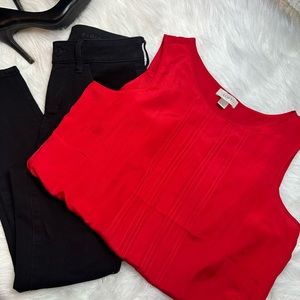 •Loft • Red Pleated Blouse Women’s Medium